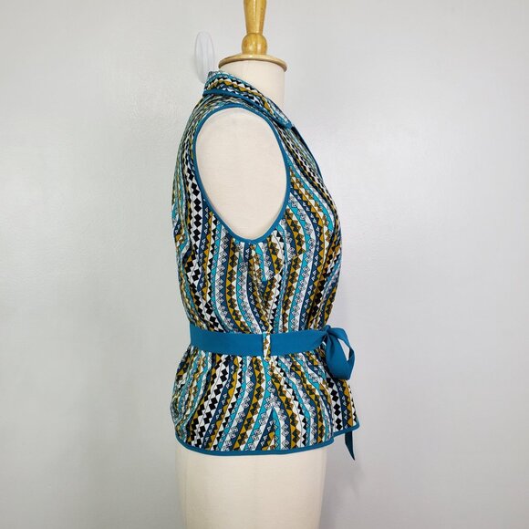 Unique Spectrum Sleeveless Belted Colorful Button Front Top Size L - Picture 6 of 12